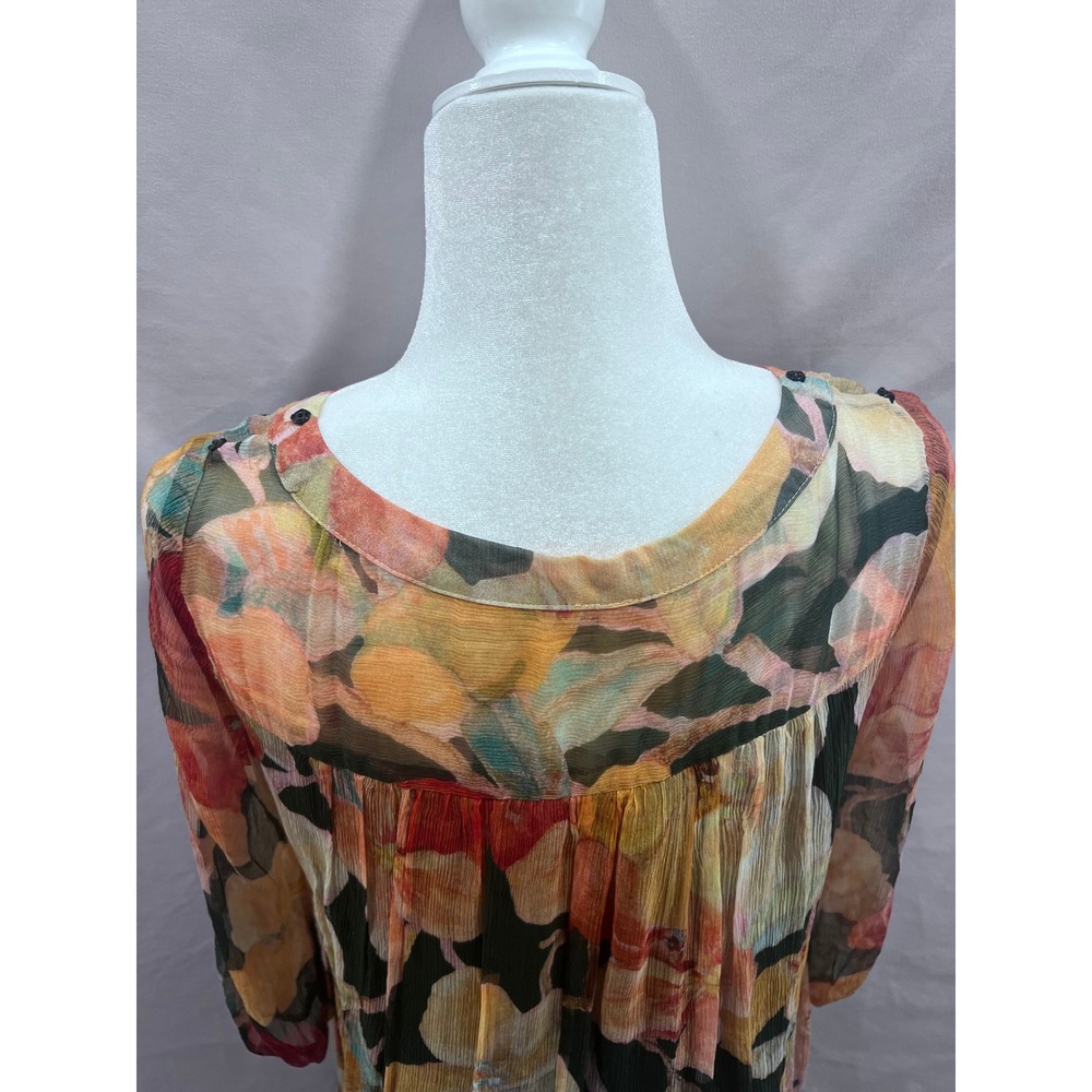 STYLEWE Floral Silk Maxi Dress with Removable Cape Sheer Long Sleeve Multi Color - Picture 7 of 11
